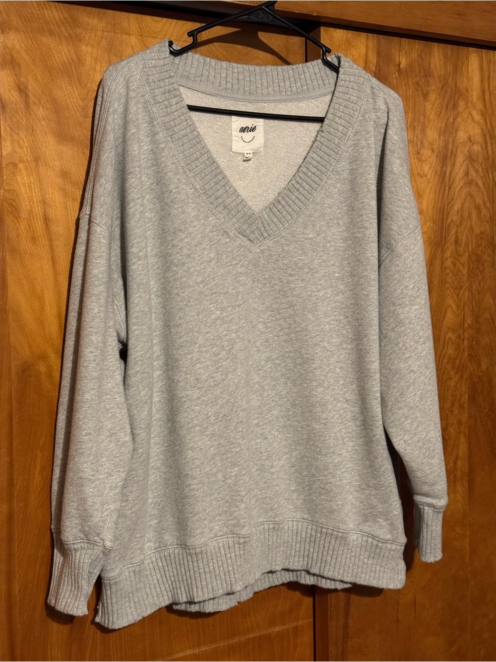 Aerie Down-to-Earth V-Neck Oversized Sweatshirt Heather Gray - Picture 3 of 8